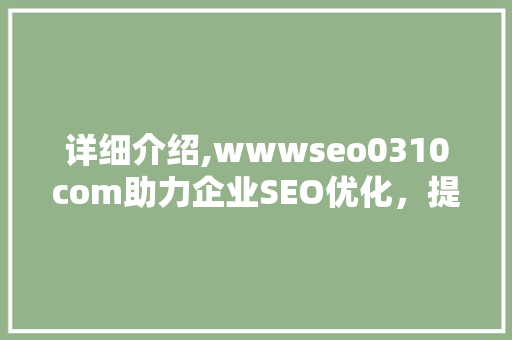 详细介绍,wwwseo0310com助力企业SEO优化，提升品牌影响力