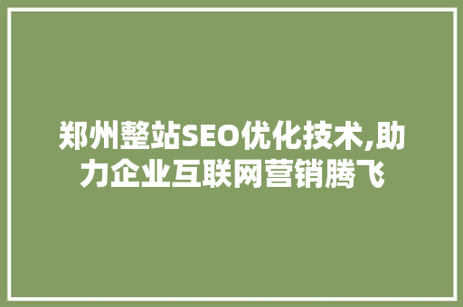 郑州整站SEO优化技术,助力企业互联网营销腾飞