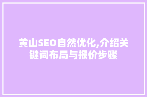 黄山SEO自然优化,介绍关键词布局与报价步骤