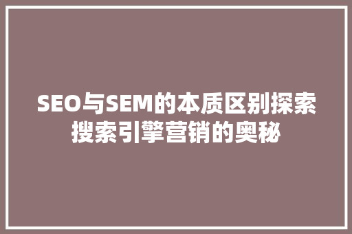SEO与SEM的本质区别探索搜索引擎营销的奥秘