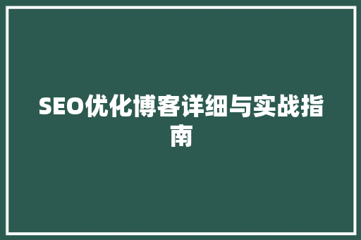 SEO优化博客详细与实战指南