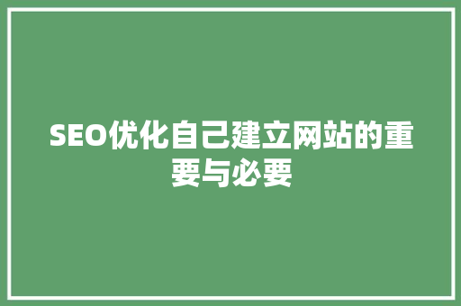SEO优化自己建立网站的重要与必要
