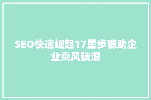 SEO快速崛起17星步骤助企业乘风破浪  第1张