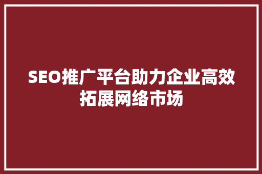 SEO推广平台助力企业高效拓展网络市场