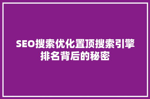 SEO搜索优化置顶搜索引擎排名背后的秘密  第1张