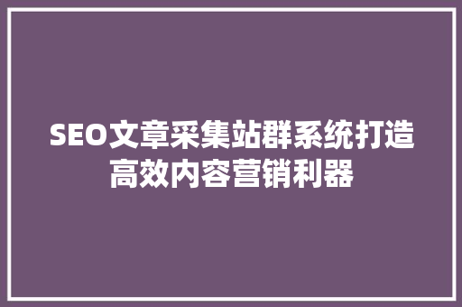 SEO文章采集站群系统打造高效内容营销利器