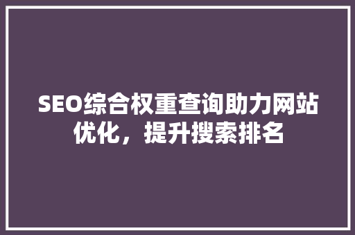 SEO综合权重查询助力网站优化，提升搜索排名
