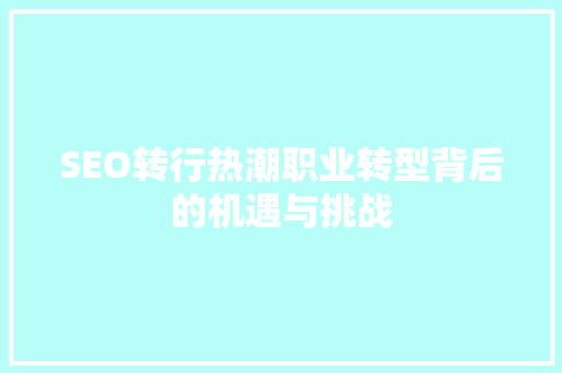 SEO转行热潮职业转型背后的机遇与挑战
