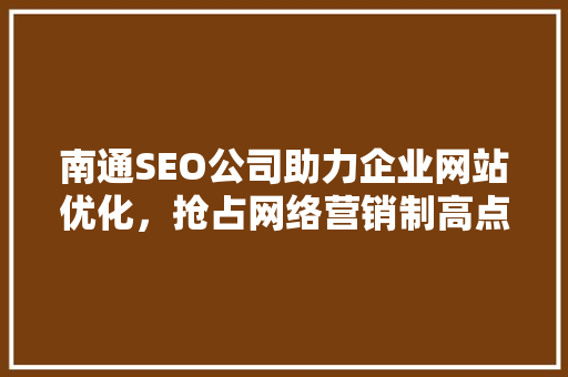 南通SEO公司助力企业网站优化，抢占网络营销制高点