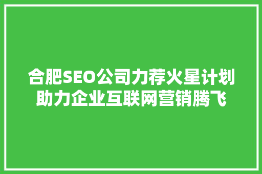 合肥SEO公司力荐火星计划助力企业互联网营销腾飞