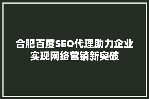 合肥百度SEO代理助力企业实现网络营销新突破