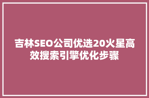 吉林SEO公司优选20火星高效搜索引擎优化步骤