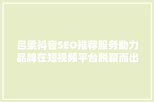 吕梁抖音SEO推荐服务助力品牌在短视频平台脱颖而出