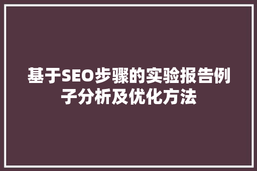 基于SEO步骤的实验报告例子分析及优化方法
