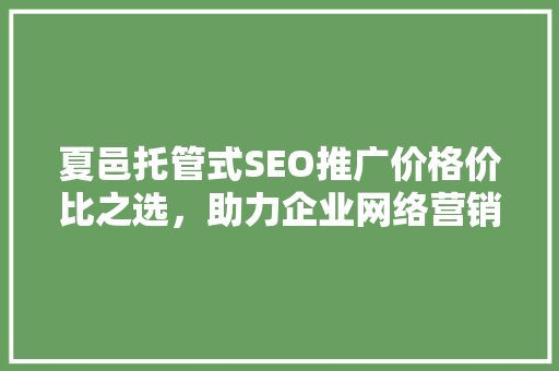 夏邑托管式SEO推广价格价比之选，助力企业网络营销腾飞