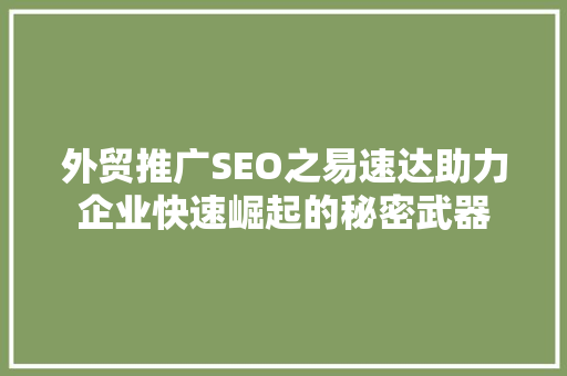 外贸推广SEO之易速达助力企业快速崛起的秘密武器