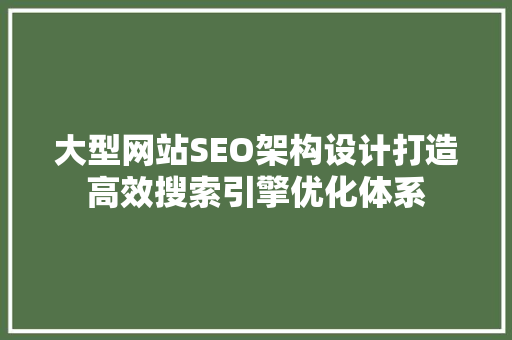 大型网站SEO架构设计打造高效搜索引擎优化体系