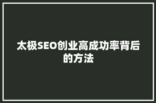 太极SEO创业高成功率背后的方法