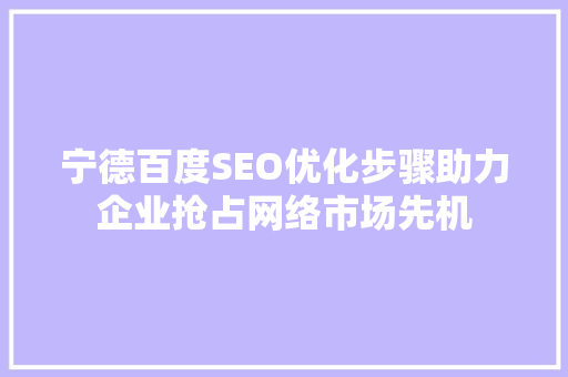 宁德百度SEO优化步骤助力企业抢占网络市场先机