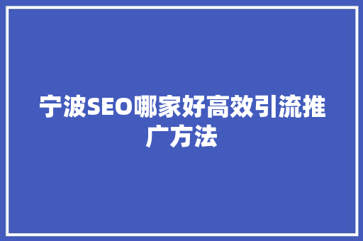 宁波SEO哪家好高效引流推广方法