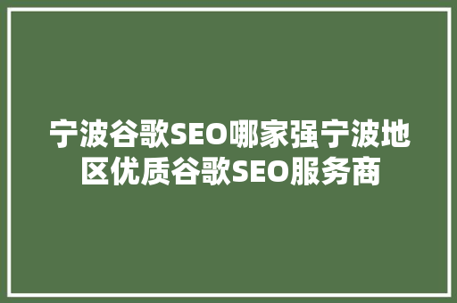 宁波谷歌SEO哪家强宁波地区优质谷歌SEO服务商