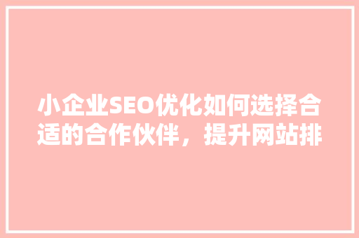 小企业SEO优化如何选择合适的合作伙伴，提升网站排名