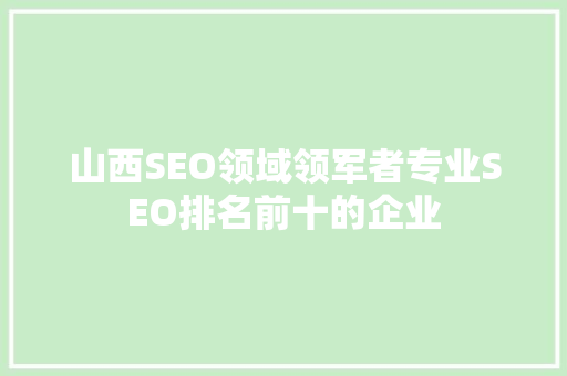 山西SEO领域领军者专业SEO排名前十的企业