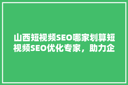 山西短视频SEO哪家划算短视频SEO优化专家，助力企业品牌腾飞