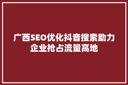 广西SEO优化抖音搜索助力企业抢占流量高地