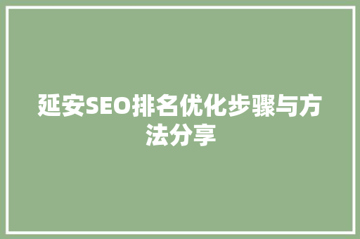 延安SEO排名优化步骤与方法分享