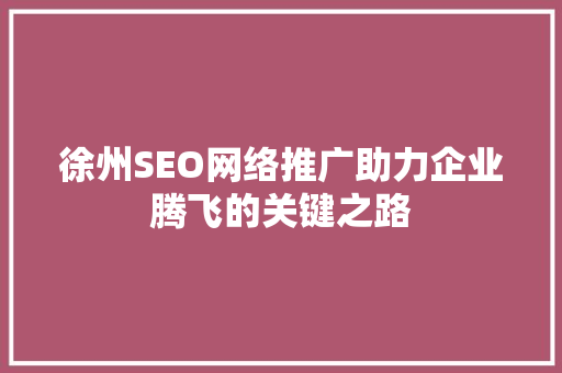 徐州SEO网络推广助力企业腾飞的关键之路