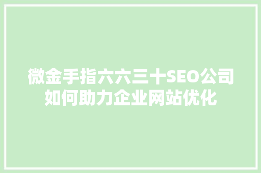 微金手指六六三十SEO公司如何助力企业网站优化