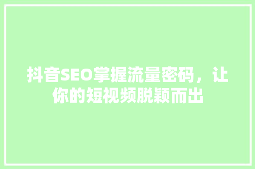 抖音SEO掌握流量密码，让你的短视频脱颖而出