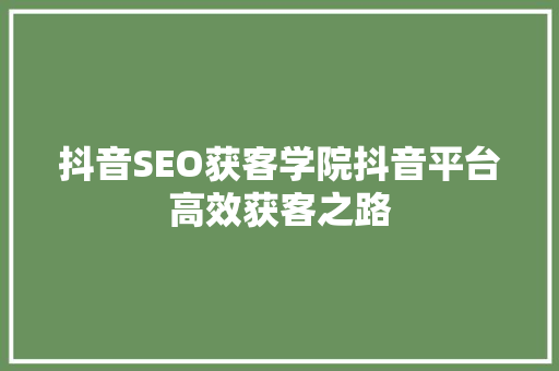 抖音SEO获客学院抖音平台高效获客之路