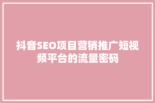 抖音SEO项目营销推广短视频平台的流量密码