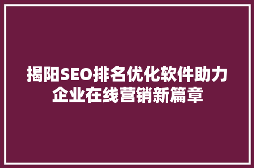揭阳SEO排名优化软件助力企业在线营销新篇章