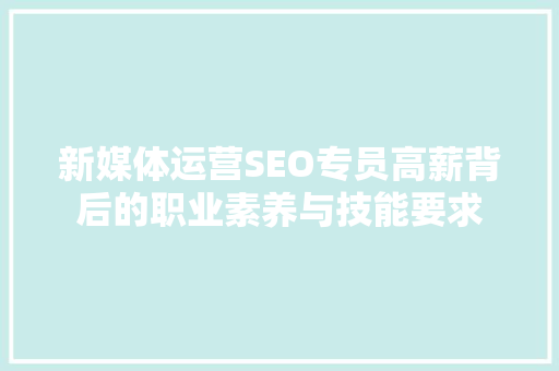 新媒体运营SEO专员高薪背后的职业素养与技能要求