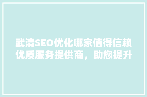 武清SEO优化哪家值得信赖优质服务提供商，助您提升网站排名