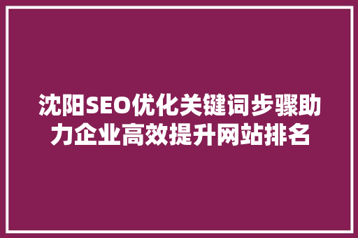 沈阳SEO优化关键词步骤助力企业高效提升网站排名