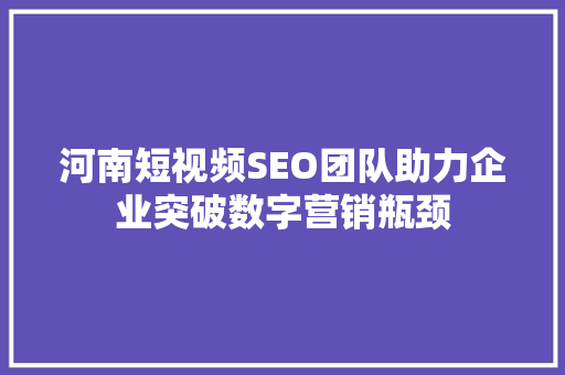 河南短视频SEO团队助力企业突破数字营销瓶颈
