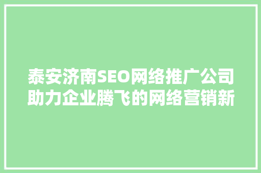 泰安济南SEO网络推广公司助力企业腾飞的网络营销新篇章