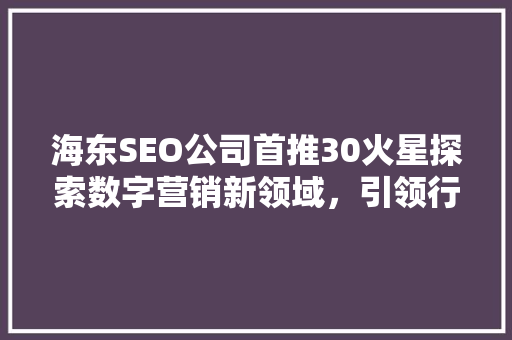 海东SEO公司首推30火星探索数字营销新领域，引领行业风向标