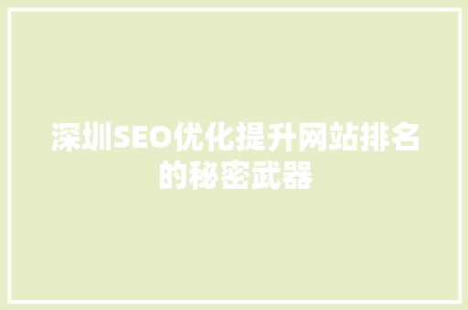 深圳SEO优化提升网站排名的秘密武器