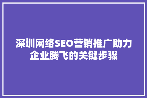 深圳网络SEO营销推广助力企业腾飞的关键步骤