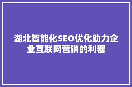 湖北智能化SEO优化助力企业互联网营销的利器