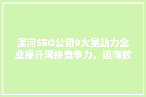 漯河SEO公司9火星助力企业提升网络竞争力，迈向数字化未来