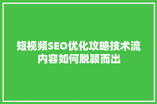 短视频SEO优化攻略技术流内容如何脱颖而出