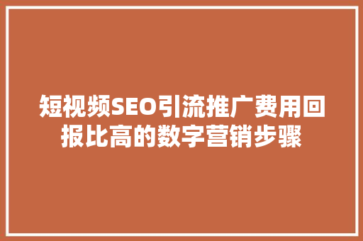 短视频SEO引流推广费用回报比高的数字营销步骤