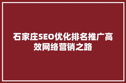 石家庄SEO优化排名推广高效网络营销之路