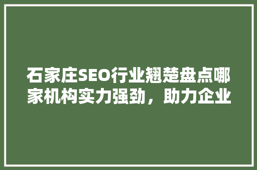 石家庄SEO行业翘楚盘点哪家机构实力强劲，助力企业互联网营销